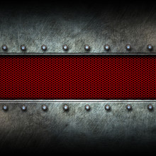 Grunge Metal Background And Red Mesh