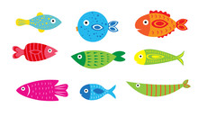 Cartoon Baby Fish Set, Vector Illustration Of A Fish