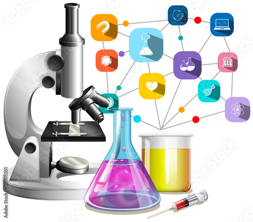 Naklejka dekoracyjna Mikroskop z zestawem do doświadczeń chemicznych