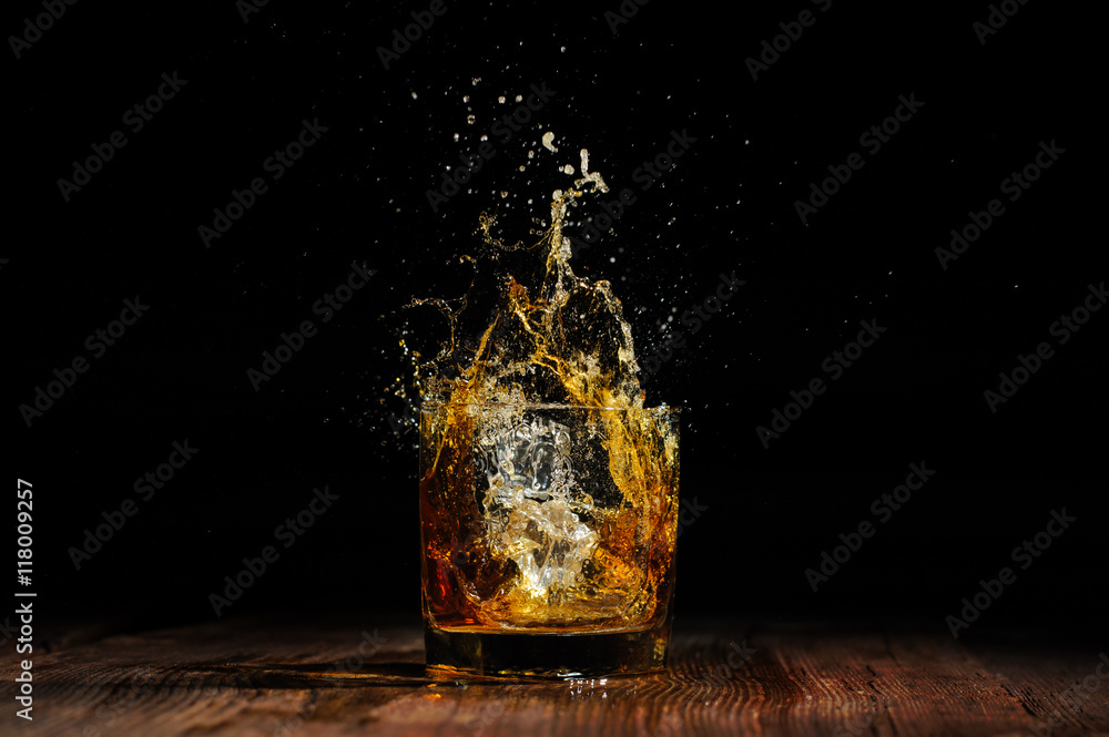 cognac on the wooden table - obrazy, fototapety, plakaty 