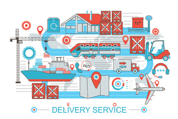 Aufkleber - Modern Flat thin Line design Delivery logistics cargo service concept for web banner website, presentation, flyer and poster.