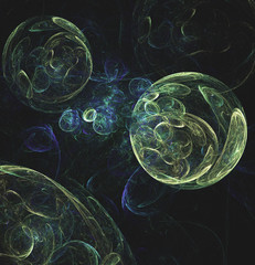 Glowing green bubbles in space computer generated abstract backg