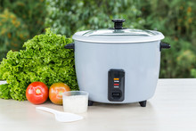 grey rice cooker on natural background