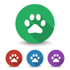 Wall Mural - white paw print icon in different colors set