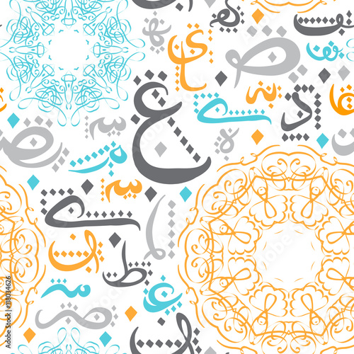 Fotografie, Obraz Seamless pattern with Arabic calligraphy and ornate mandala