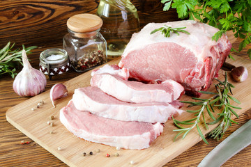 Raw pork fillet on a cutting board