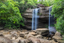 Thung Na Muang Waterfall  In The Rainforest On Ubon Ratchathani, Thailand 