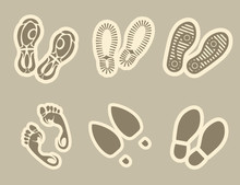 Footprint Stickers Set In Grey Colors Vector Illustration