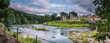 Panoramic of River Wear and Finchale Priory, as it flows past the medieval ruin, in County Durham