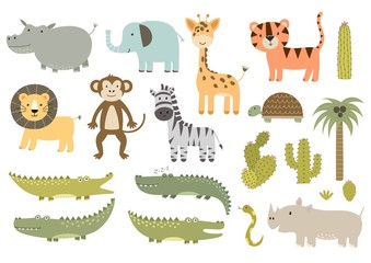 cute isolated safari animals collection