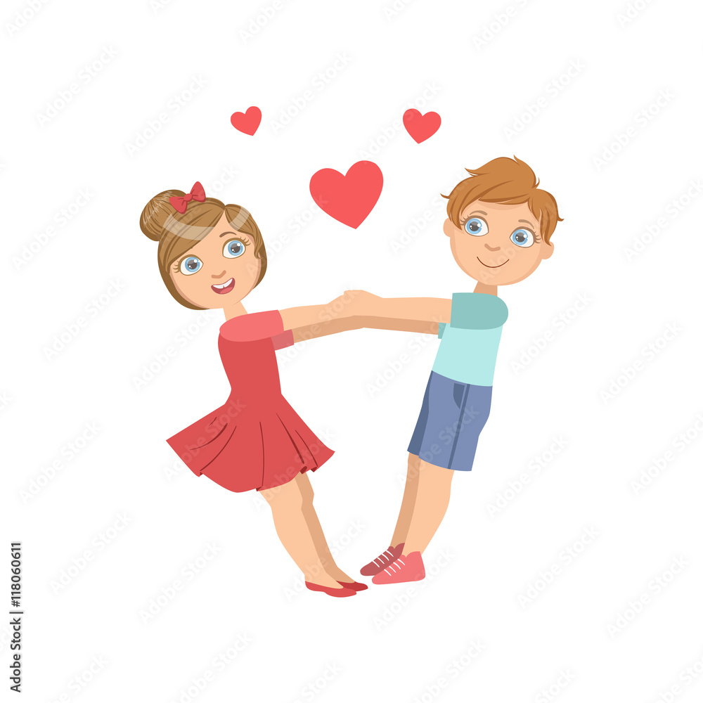 Boy And Girl Swinging WIth Hearts Around Them Stock Vector | Adobe Stock