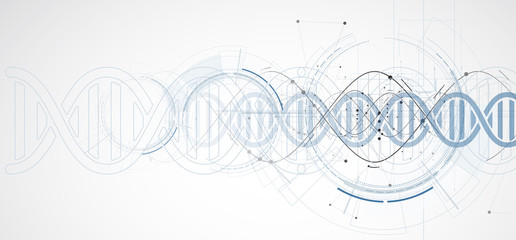 Wall Mural - dna and medical and technology background. futuristic molecule structure presentation