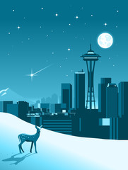Fototapete - Seattle winter skyline