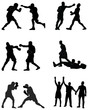 Black silhouettes of boxers in the fight, vector