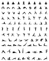 Black silhouettes of yoga and fitness, vector