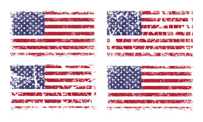 USA American grunge flag set, isolated on white background, vector illustration.