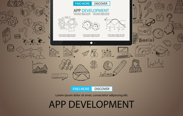 App Development Concept Background with Doodle design style