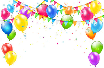 Poster - Birthday background with balloons and pennants on white