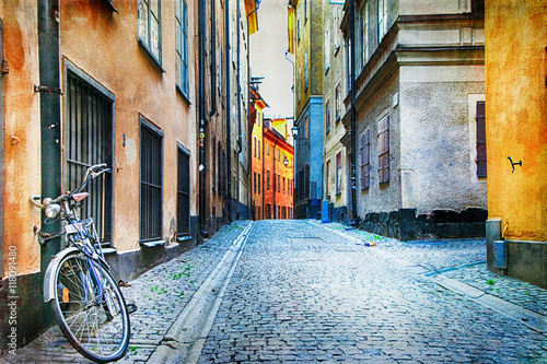 Authentic narrow streets of old town of Stockholm, Sweeden Canvas Print