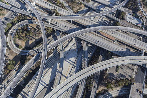 Fotografie, Obraz Los Angeles 110 and 105 Freeway Interchange Ramps Aerial