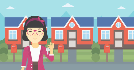 Sticker - Real estate agent with key vector illustration.