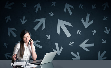 Sticker - businesswoman with arrows in background