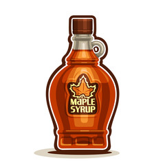 vector logo maple syrup bottle, cartoon cruet sweet maple nectar with cap, souvenir glass bottle can