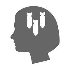 Sticker - Isolated female head silhouette icon with three bombs falling