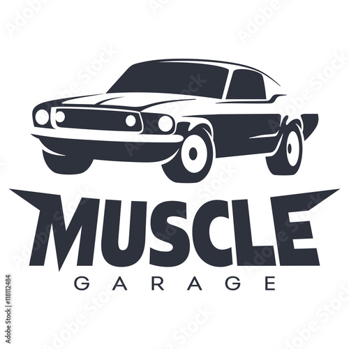 Plakat Logo garażu Muscle car czarne