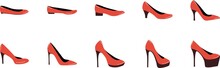 Different Heel Heights Of Woman Shoes. Set Of 10 Heels From Small To Big.