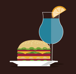 Sticker - sandwich cocktail drink lunch snack icon. food and menu design. Colorfull and flat illustration