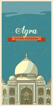 Travel To India Poster, City Of Agra In Uttar Pradesh Province, Featuring Taj Mahal Landmark
