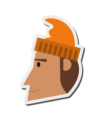 Sticker - flat design face of man with hat icon vector illustration