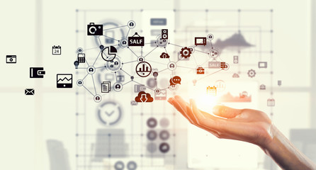 Poster - Media worldwide technology concept . Mixed media