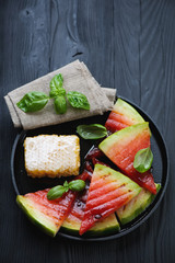 Poster - Barbequed watermelon slices with addition of honey and basil