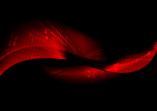 Abstract Black Tech Background With Red Waves