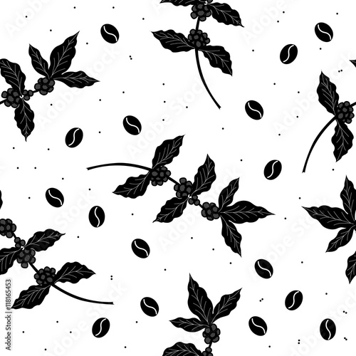 Seamless Texture Of The Branches Of Coffee Beans Black And White