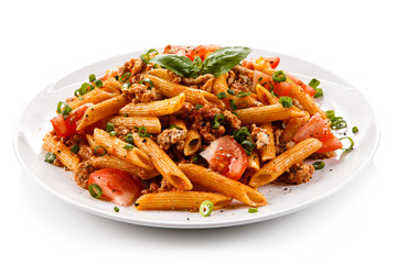 Sticker - Penne with meat, tomato sauce and vegetables