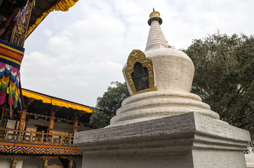 Wall Mural - Large white-washed stupa and bodhi tree in the first courtyard of Punakha Dzong,