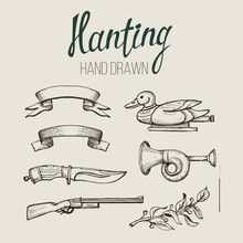 Hunting. Hand Drawn. Hunting Accessories.