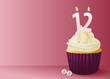 Vector illustration of cup cake with birthday candle 12.