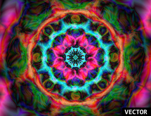 Wall Mural - Abstract colorful kaleidoscope. Circle mandala ornament, flower of life. Vector graphic background.