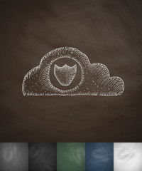 Poster - cloud protection icon. Hand drawn vector illustration