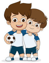 Cartoon Soccer Kids.Two Friendly Kid.