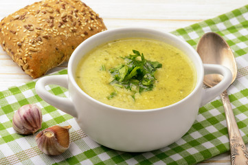 Wall Mural - Vegetarian cream soup with zucchini and potatoes. 