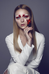 Fashion Model Portrait with Red Roses