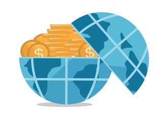 Sticker - Globe full of golden coins vector illustration