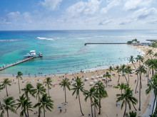 Famous Waikiki Beach On The Hawaiian Island Of Oahu.