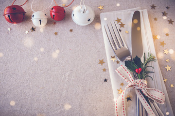 Wall Mural - New Year eve 2021Christmas food lunch, dinner table place setting, festive background