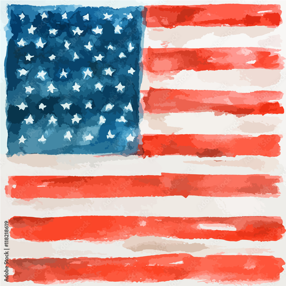 patriotic Watercolor american flag. USA flag for national holidays or decoration.  Patriotic art. の Stock ベクター | Adobe Stock